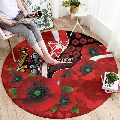 Sydney Swans ANZAC Personalised Round Carpet Lest We Forget Poppy Camo