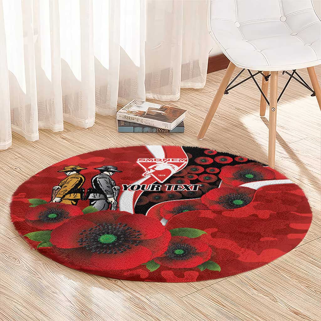 Sydney Swans ANZAC Personalised Round Carpet Lest We Forget Poppy Camo