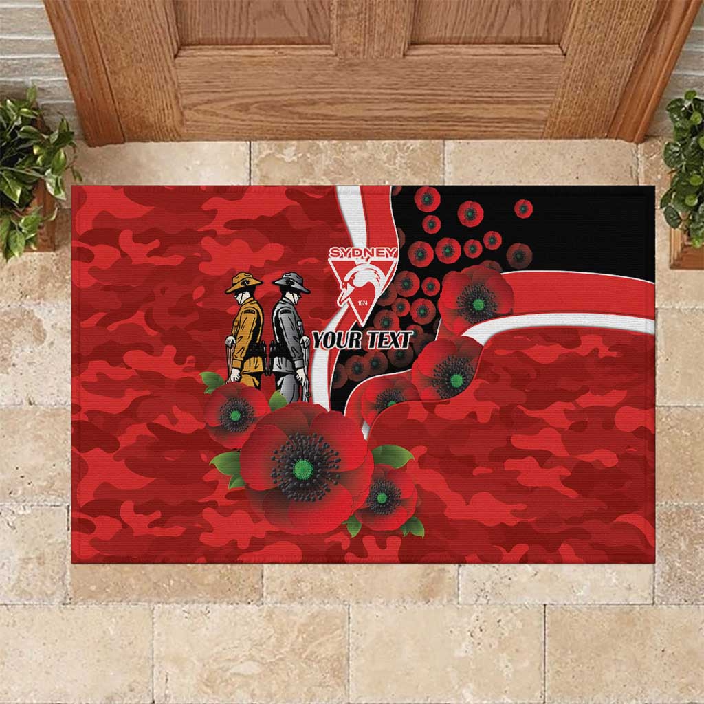 Sydney Swans ANZAC Personalised Rubber Doormat Lest We Forget Poppy Camo