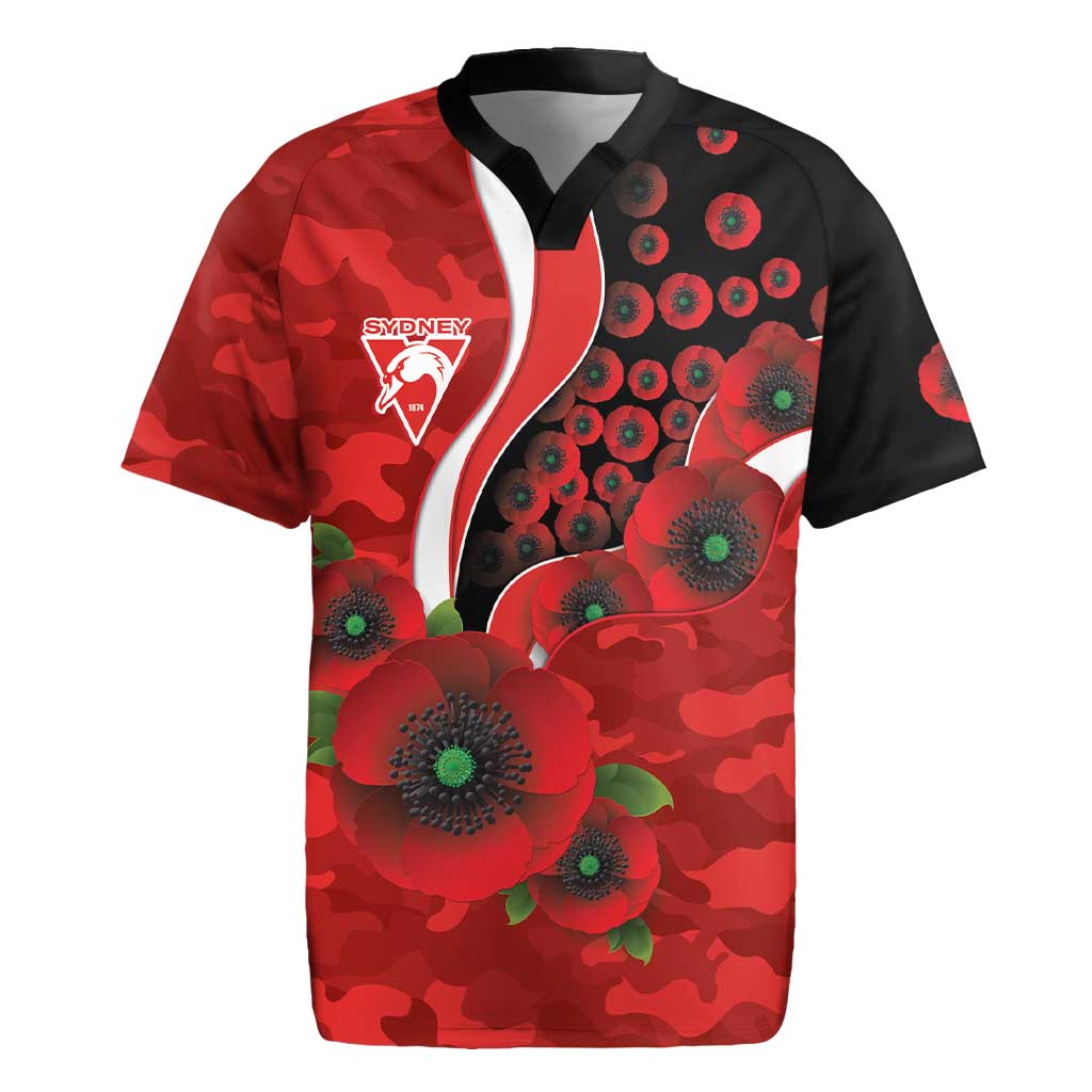 Sydney Swans ANZAC Personalised Rugby Jersey Lest We Forget Poppy Camo