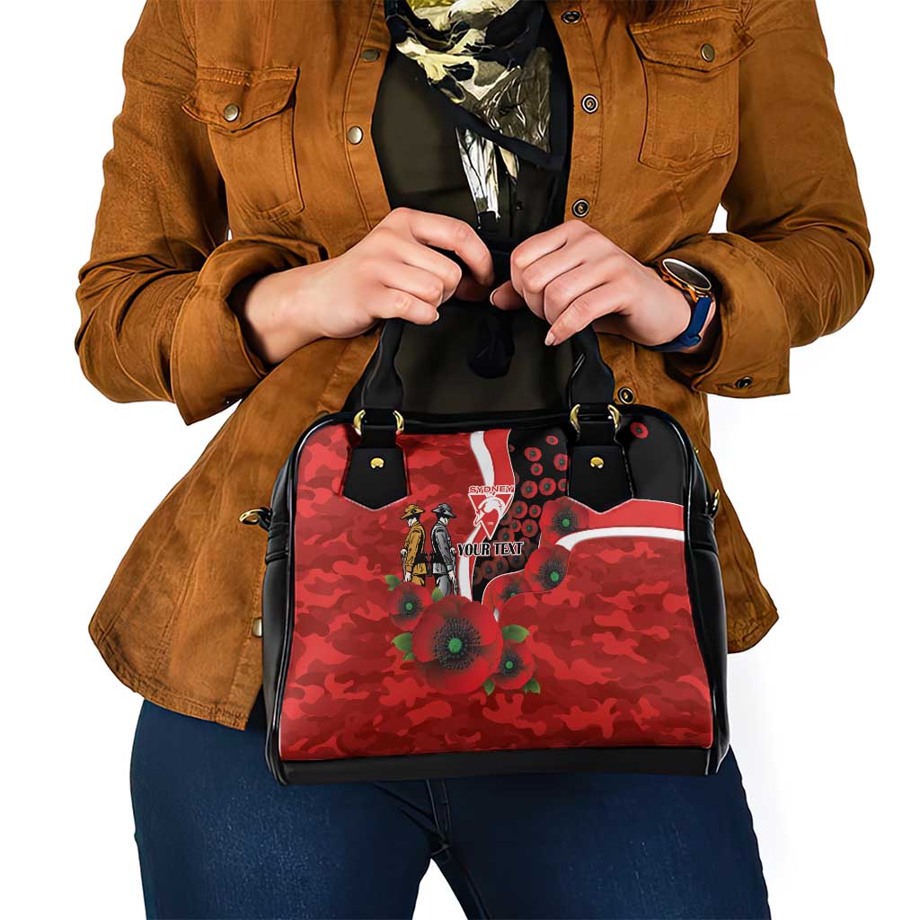 Sydney Swans ANZAC Personalised Shoulder Handbag Lest We Forget Poppy Camo