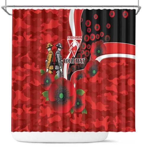Sydney Swans ANZAC Personalised Shower Curtain Lest We Forget Poppy Camo