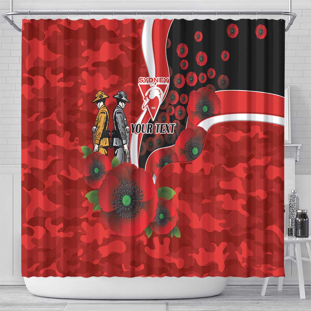 Sydney Swans ANZAC Personalised Shower Curtain Lest We Forget Poppy Camo