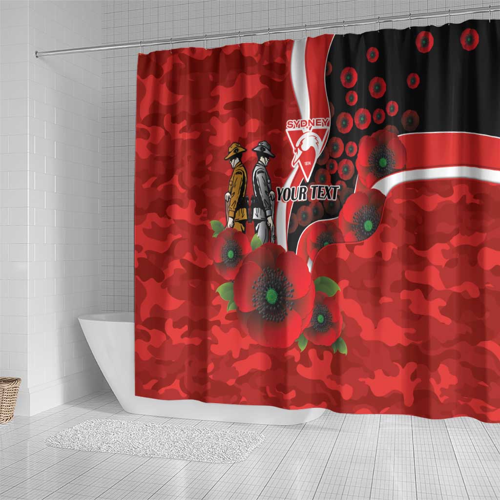 Sydney Swans ANZAC Personalised Shower Curtain Lest We Forget Poppy Camo