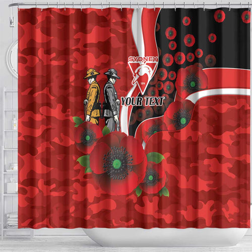 Sydney Swans ANZAC Personalised Shower Curtain Lest We Forget Poppy Camo