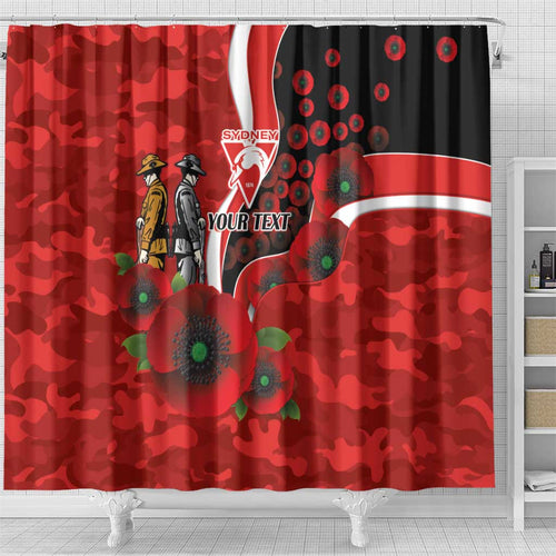 Sydney Swans ANZAC Personalised Shower Curtain Lest We Forget Poppy Camo