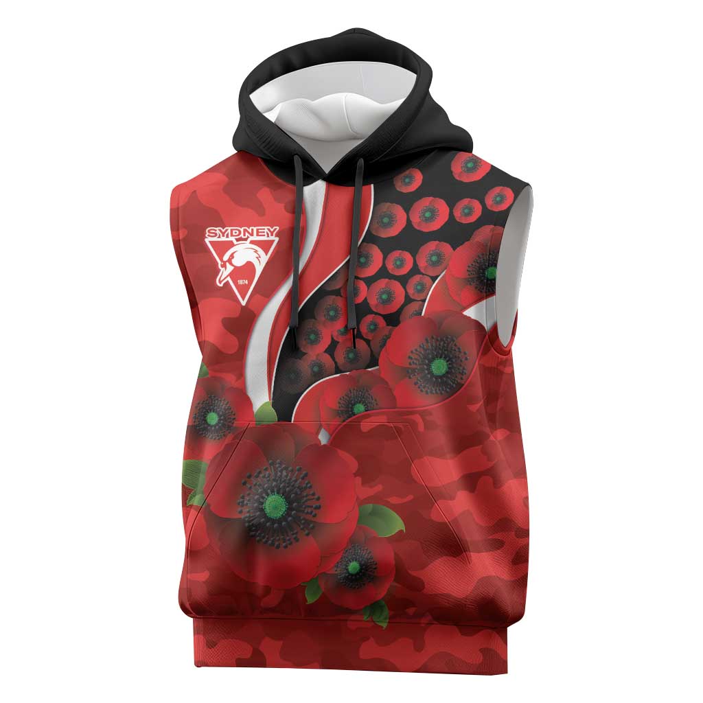 Sydney Swans ANZAC Personalised Sleeveless Hoodie Lest We Forget Poppy Camo