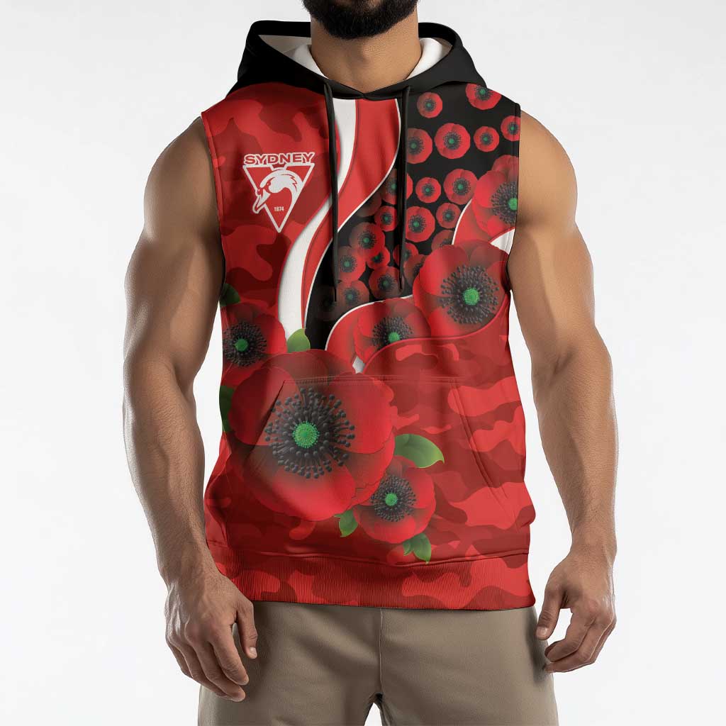 Sydney Swans ANZAC Personalised Sleeveless Hoodie Lest We Forget Poppy Camo