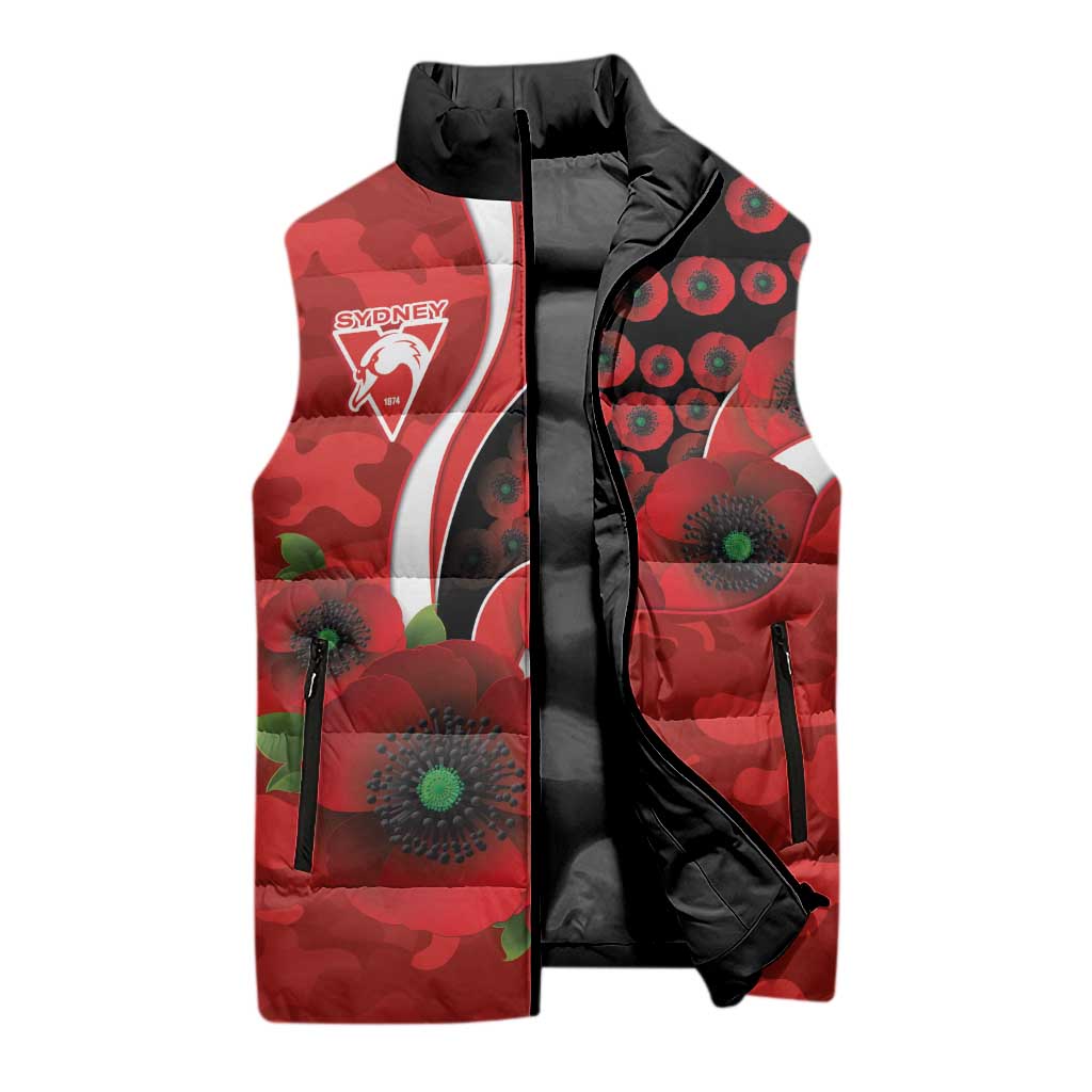 Sydney Swans ANZAC Personalised Sleeveless Puffer Jacket Lest We Forget Poppy Camo