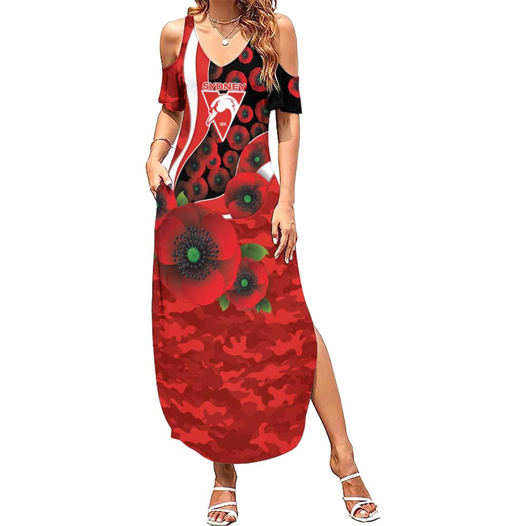 Sydney Swans ANZAC Personalised Summer Maxi Dress Lest We Forget Poppy Camo