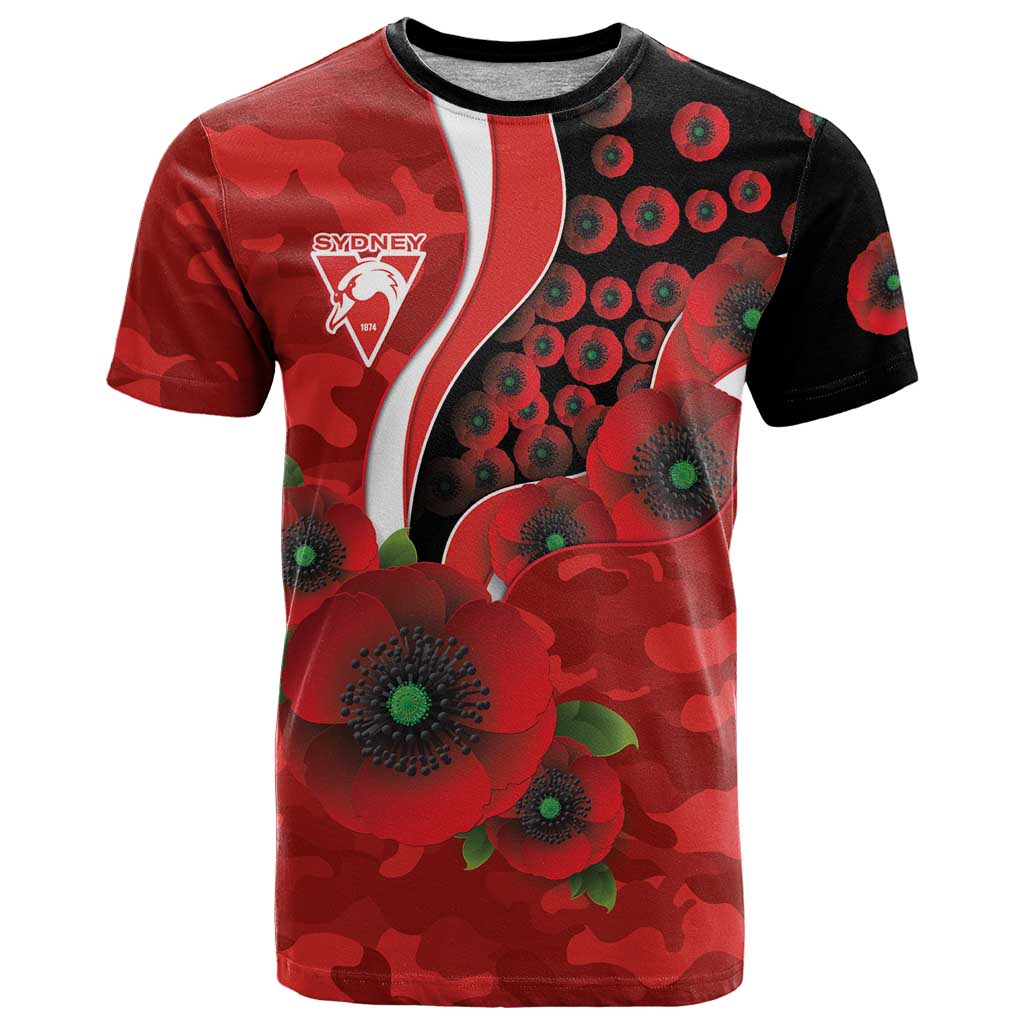 Sydney Swans ANZAC Personalised T Shirt Lest We Forget Poppy Camo