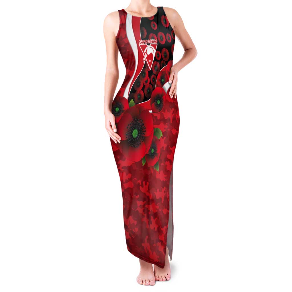 Sydney Swans ANZAC Personalised Tank Maxi Dress Lest We Forget Poppy Camo