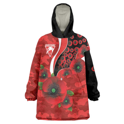 Sydney Swans ANZAC Personalised Wearable Blanket Hoodie Lest We Forget Poppy Camo
