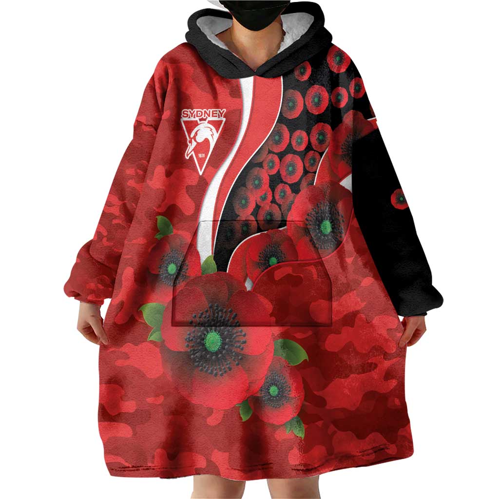 Sydney Swans ANZAC Personalised Wearable Blanket Hoodie Lest We Forget Poppy Camo