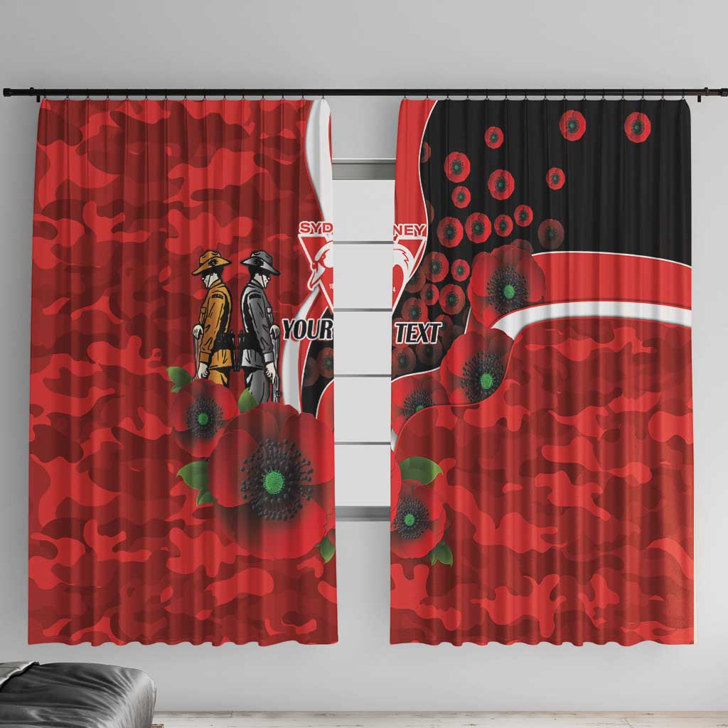 Sydney Swans ANZAC Personalised Window Curtain Lest We Forget Poppy Camo