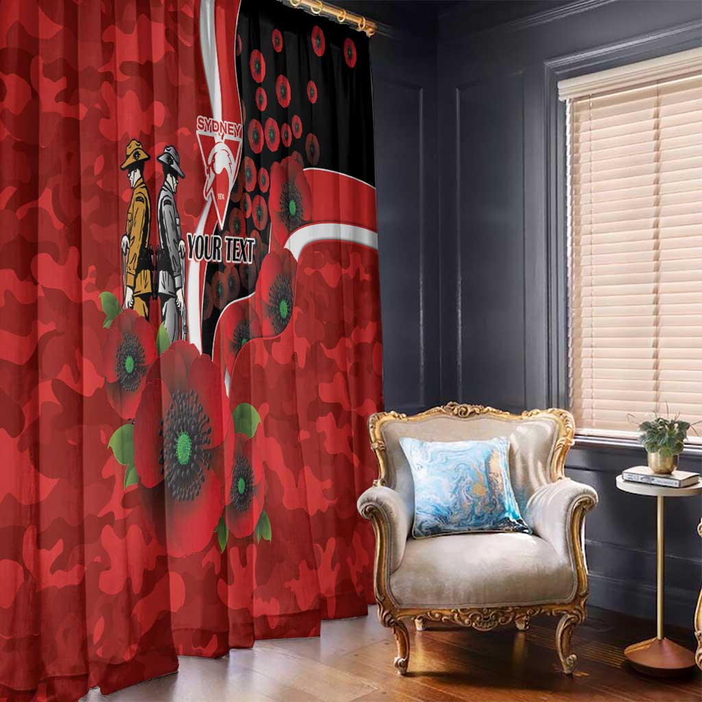 Sydney Swans ANZAC Personalised Window Curtain Lest We Forget Poppy Camo