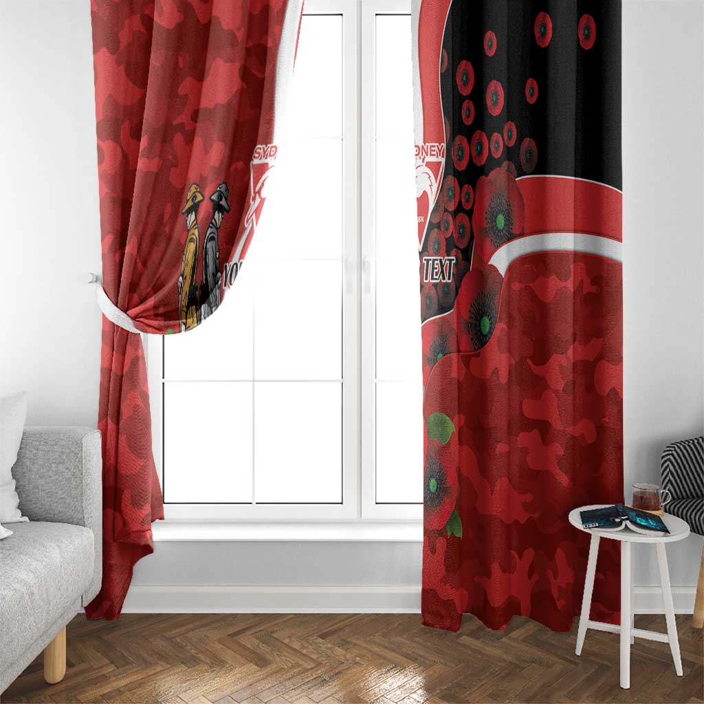 Sydney Swans ANZAC Personalised Window Curtain Lest We Forget Poppy Camo