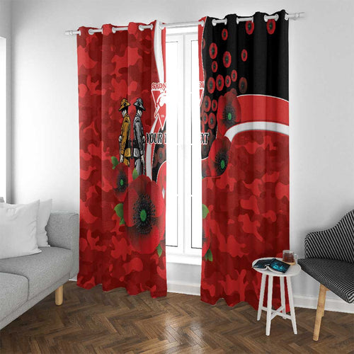 Sydney Swans ANZAC Personalised Window Curtain Lest We Forget Poppy Camo