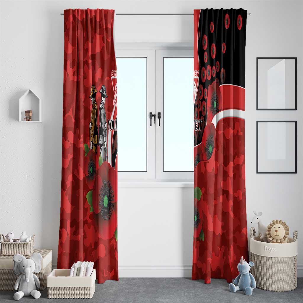 Sydney Swans ANZAC Personalised Window Curtain Lest We Forget Poppy Camo