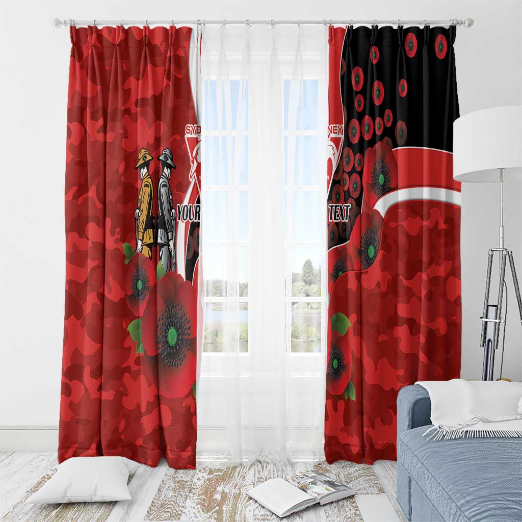 Sydney Swans ANZAC Personalised Window Curtain Lest We Forget Poppy Camo