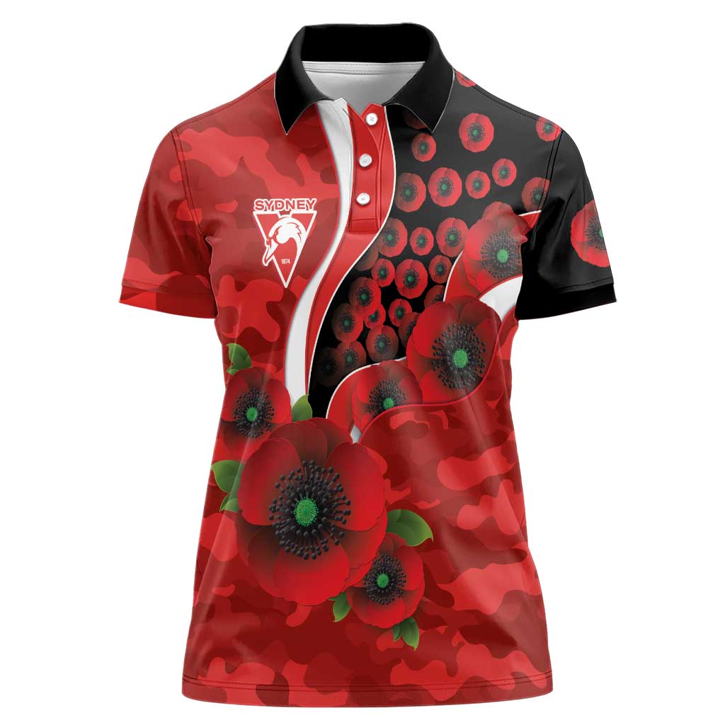 Sydney Swans ANZAC Personalised Women Polo Shirt Lest We Forget Poppy Camo
