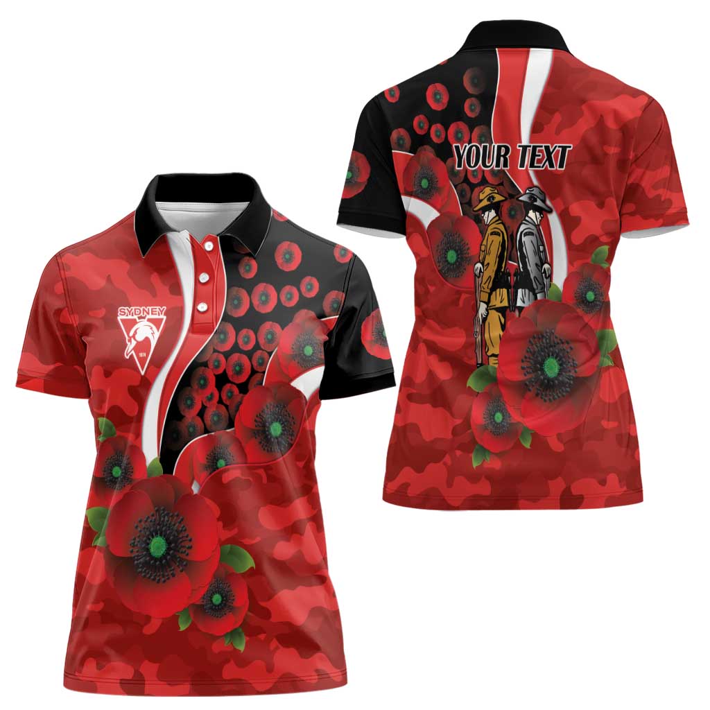 Sydney Swans ANZAC Personalised Women Polo Shirt Lest We Forget Poppy Camo