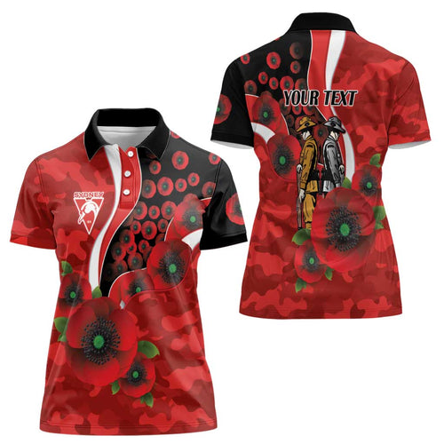 Sydney Swans ANZAC Personalised Women Polo Shirt Lest We Forget Poppy Camo