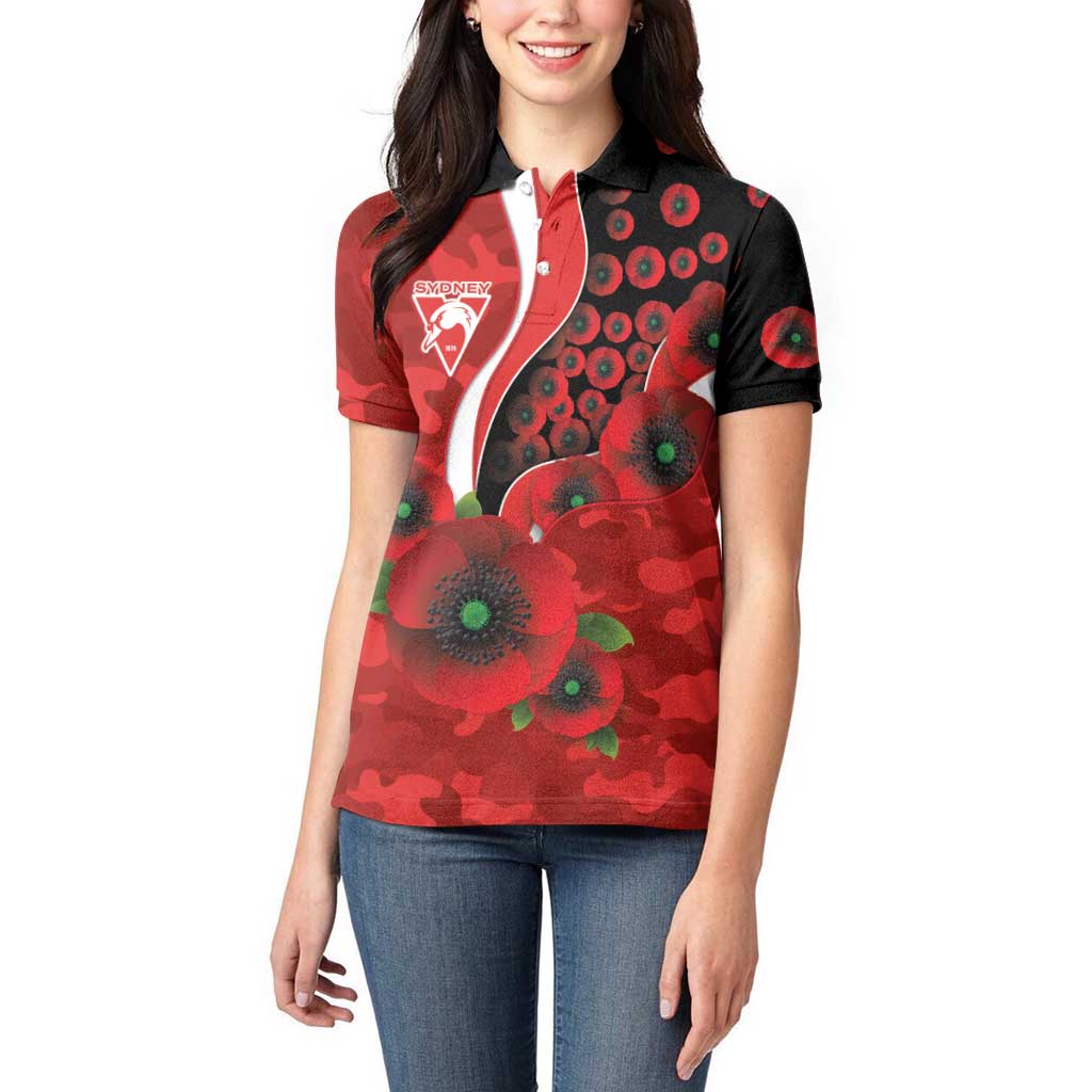 Sydney Swans ANZAC Personalised Women Polo Shirt Lest We Forget Poppy Camo