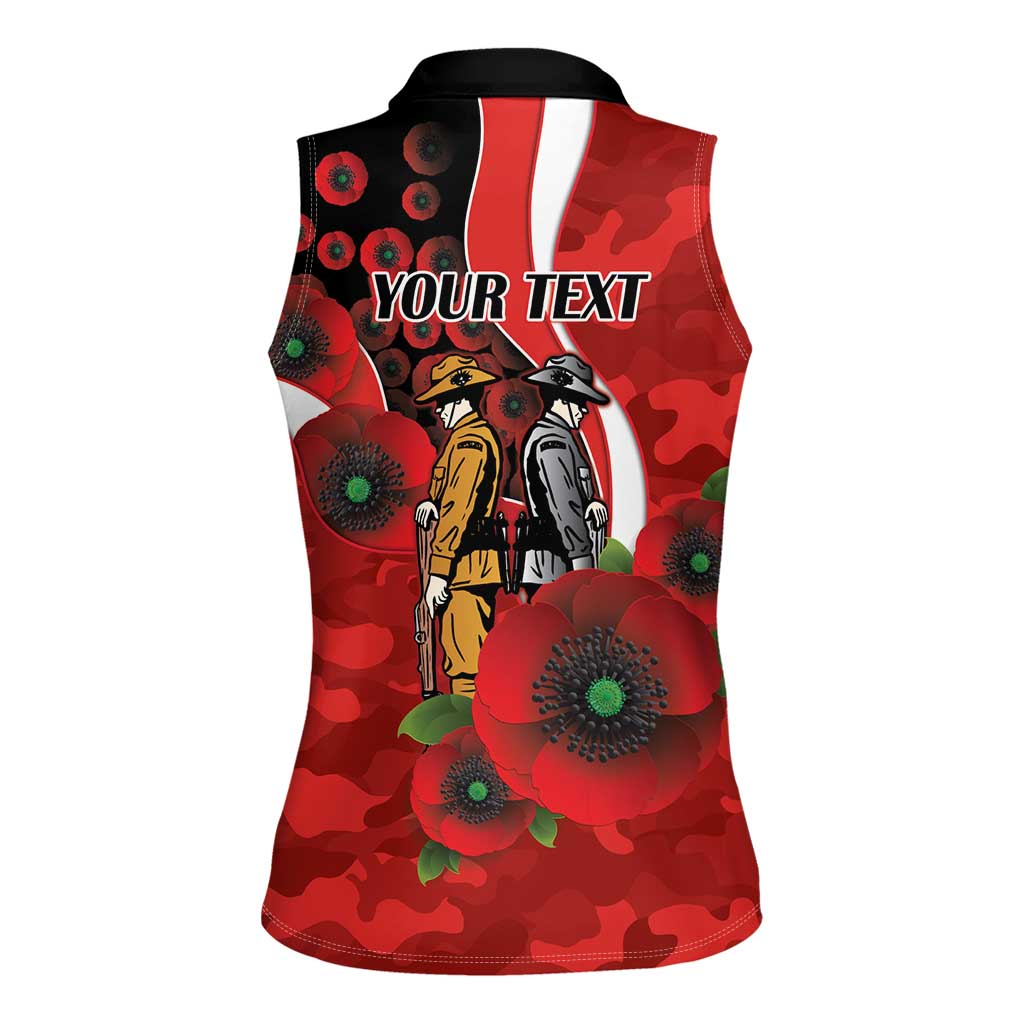 Sydney Swans ANZAC Personalised Women Sleeveless Polo Shirt Lest We Forget Poppy Camo