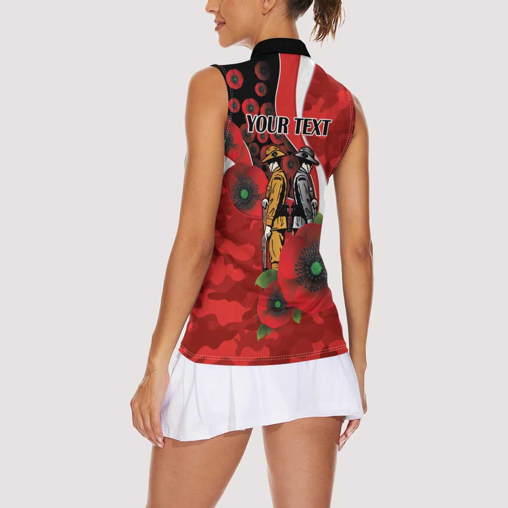 Sydney Swans ANZAC Personalised Women Sleeveless Polo Shirt Lest We Forget Poppy Camo