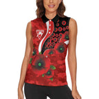 Sydney Swans ANZAC Personalised Women Sleeveless Polo Shirt Lest We Forget Poppy Camo