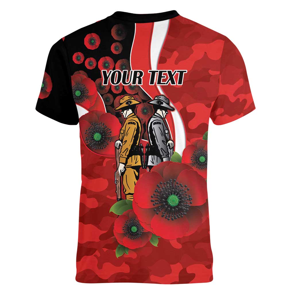 Sydney Swans ANZAC Personalised Women V-Neck T-Shirt Lest We Forget Poppy Camo