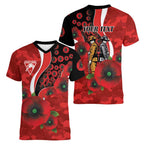 Sydney Swans ANZAC Personalised Women V-Neck T-Shirt Lest We Forget Poppy Camo