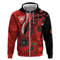 Sydney Swans ANZAC Personalised Zip Hoodie Lest We Forget Poppy Camo