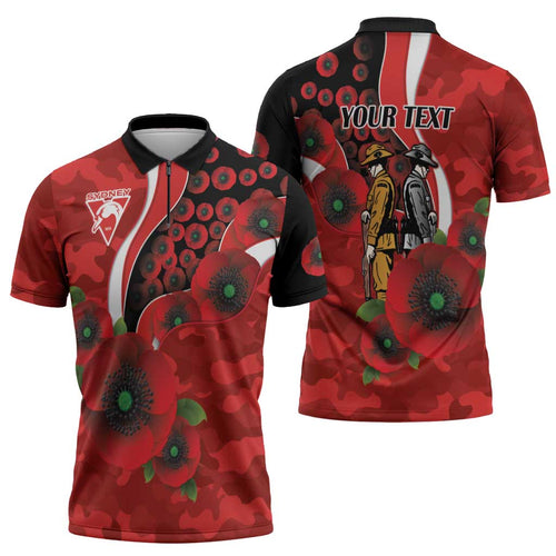 Sydney Swans ANZAC Personalised Zipper Polo Shirt Lest We Forget Poppy Camo