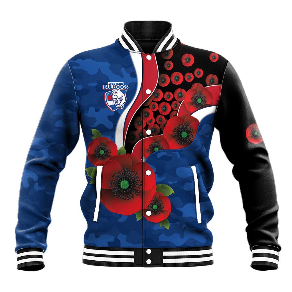 Western Bulldogs ANZAC Personalised Baseball Jacket Lest We Forget Poppy Camo