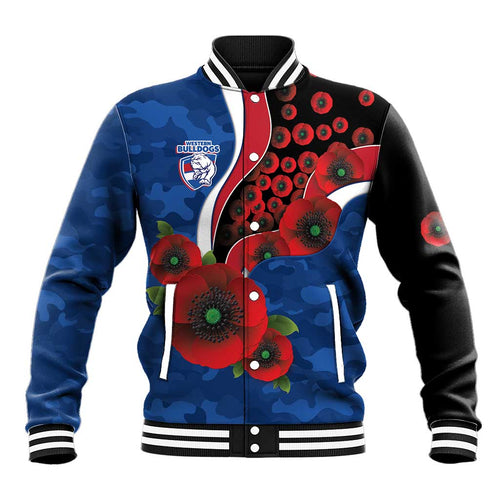 Western Bulldogs ANZAC Personalised Baseball Jacket Lest We Forget Poppy Camo