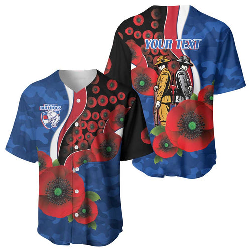 Western Bulldogs ANZAC Personalised Baseball Jersey Lest We Forget Poppy Camo