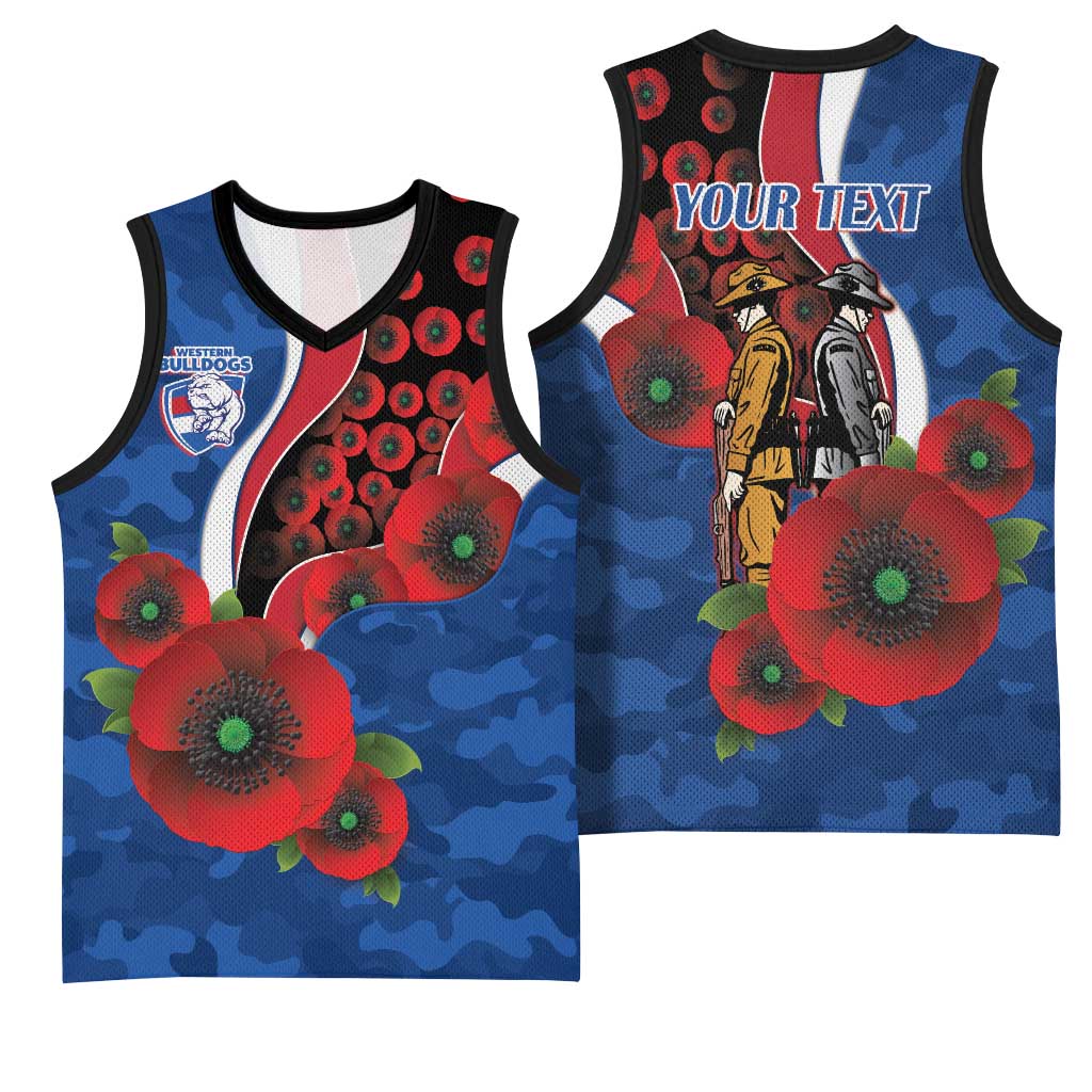 Western Bulldogs ANZAC Personalised Basketball Jersey Lest We Forget Poppy Camo