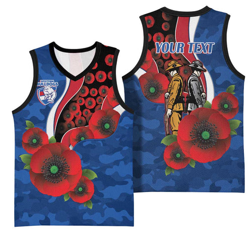 Western Bulldogs ANZAC Personalised Basketball Jersey Lest We Forget Poppy Camo