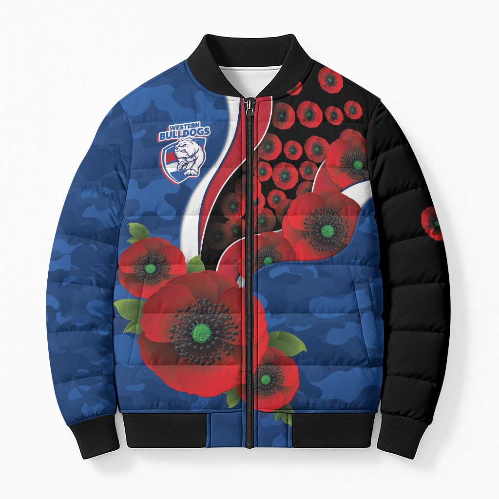 Western Bulldogs ANZAC Personalised Bomber Puffer Jacket Lest We Forget Poppy Camo