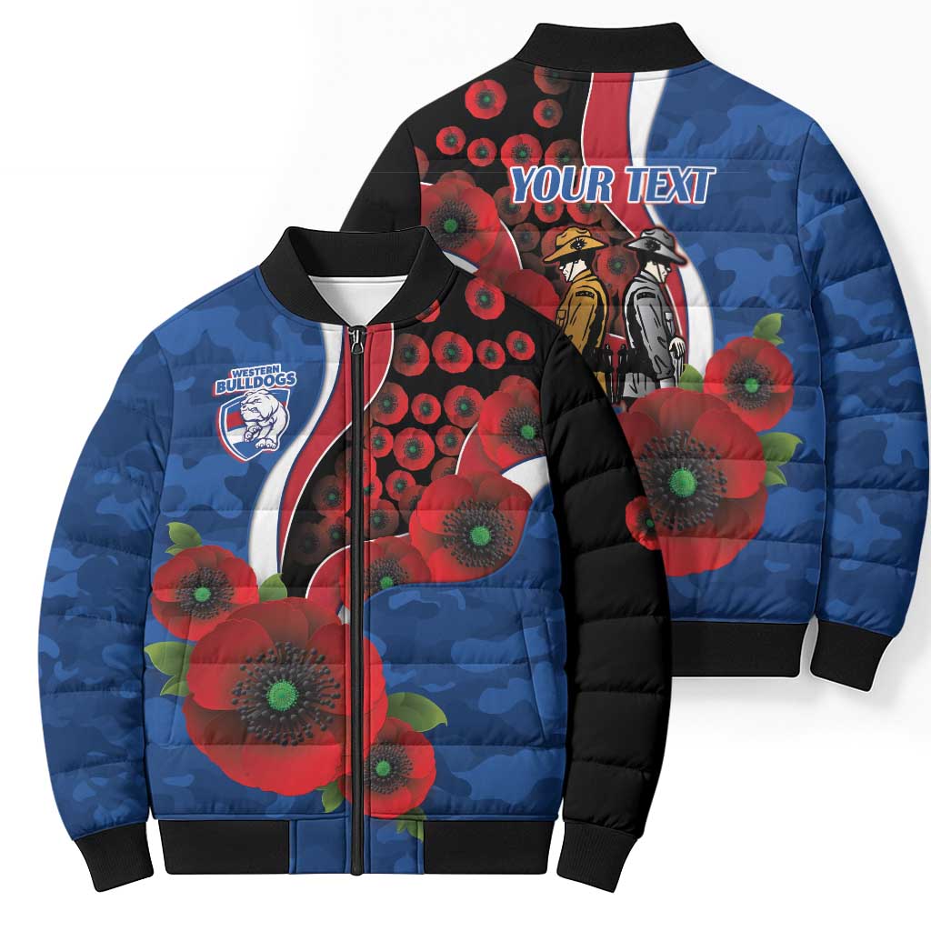 Western Bulldogs ANZAC Personalised Bomber Puffer Jacket Lest We Forget Poppy Camo