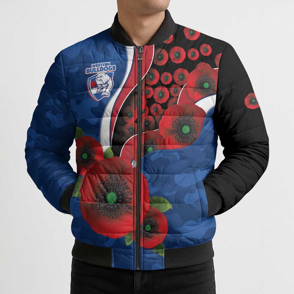 Western Bulldogs ANZAC Personalised Bomber Puffer Jacket Lest We Forget Poppy Camo