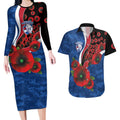 Western Bulldogs ANZAC Personalised Couples Matching Long Sleeve Bodycon Dress and Hawaiian Shirt Lest We Forget Poppy Camo