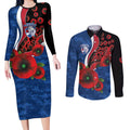 Western Bulldogs ANZAC Personalised Couples Matching Long Sleeve Bodycon Dress and Long Sleeve Button Shirt Lest We Forget Poppy Camo
