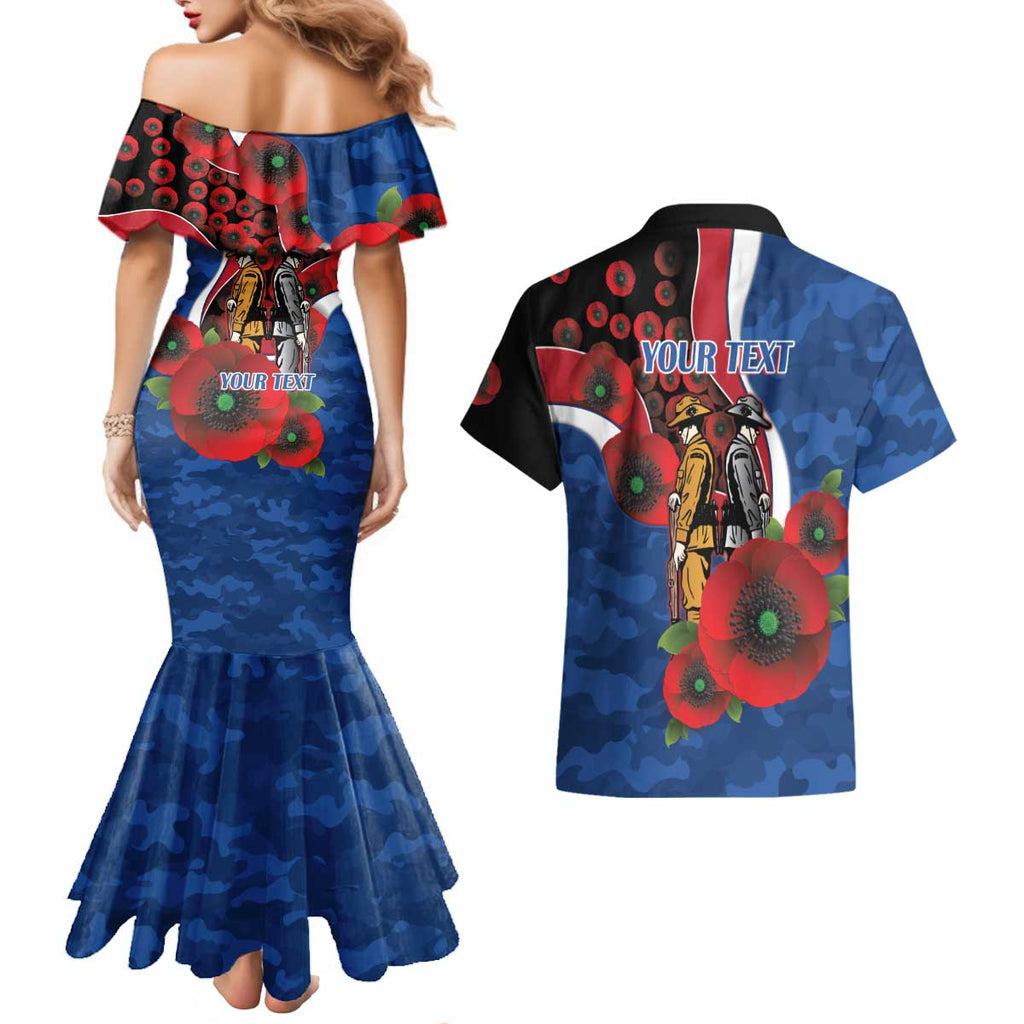 Western Bulldogs ANZAC Personalised Couples Matching Mermaid Dress and Hawaiian Shirt Lest We Forget Poppy Camo