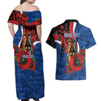 Western Bulldogs ANZAC Personalised Couples Matching Off Shoulder Maxi Dress and Hawaiian Shirt Lest We Forget Poppy Camo