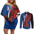Western Bulldogs ANZAC Personalised Couples Matching Off Shoulder Short Dress and Long Sleeve Button Shirt Lest We Forget Poppy Camo