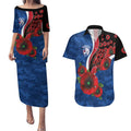 Western Bulldogs ANZAC Personalised Couples Matching Puletasi and Hawaiian Shirt Lest We Forget Poppy Camo