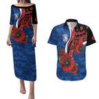Western Bulldogs ANZAC Personalised Couples Matching Puletasi and Hawaiian Shirt Lest We Forget Poppy Camo